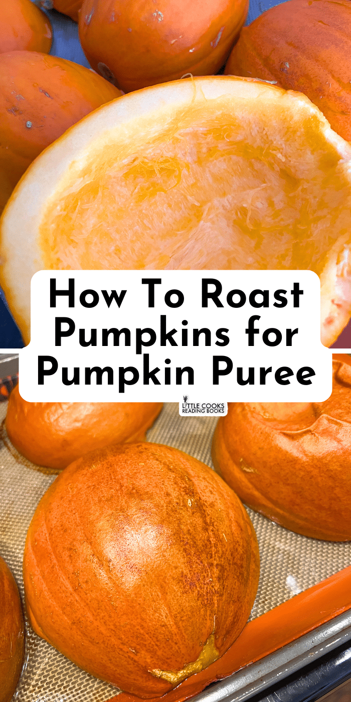 how to roast pumpkins for pumpkin puree - baked sugar pumpkins on cooking sheet for a homemade puree recipe